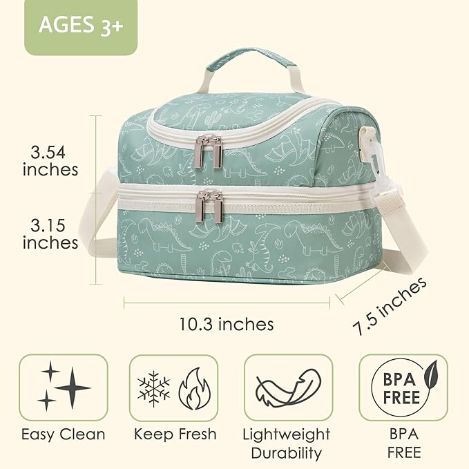 Insulated Kids Dual Compartment Lunch Bags Tote for Girls Boys Toddler Lunch Boxes Pre-School Toddler Kindergarten Picnic Camp Food Cooler Thermal with Strap
