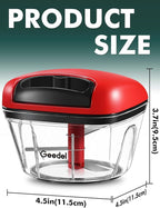 Manual Food Processor Vegetable Cutter, Geedel Pull Chopper with String, Food Chopper Vegetable Cutter for Veggies, Fruits, Salad, Onion, Nuts, Herbs, etc, 2 Cup(500ml), Red