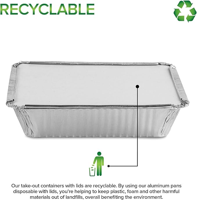 Stock Your Home 2 Lb Aluminum Pans with Lids (25 Pack) - Disposable & Recyclable Takeout Trays with Lids - To Go Containers for Restaurants, Catering, Delis