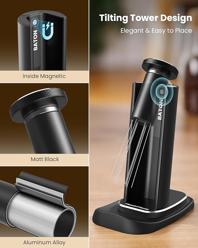 Maestri House WDT Tool, Espresso Distribution Tools Self-Clean with Aluminum Alloy Magnetic Stand, 0.3/0.4mm Needles 10 each for Espresso Stirrer Replacement (Matte black)