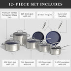 Nuwave Healthy Duralon Blue Ceramic Nonstick Cookware Set, Diamond Infused Scratch-Resistant, PFAS Free, Dishwasher & Oven Safe, Induction Ready & Evenly Heats, Tempered Glass Lids & Stay-Cool Handles