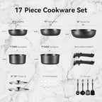 CAROTE 17Pcs Pots and Pans Set Non Stick, Cookware Set Detachable Handle, Nonstick Induction Kitchen Sets Non Stick with Removable Handle, RV Cook Ware, Oven Safe, Black