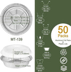 9" Aluminum Foil Pans with Clear Lids 50 Pack,Heavy Duty Disposable Containers for Roasting,Storing,Baking,Cooking, Deep Dish Pie Pans, Recyclable