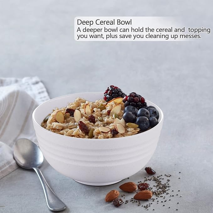 【NOT CERAMIC】Unbreakable Cereal Bowls, 25 OZ Wheat Straw Bowls Microwave and Dishwasher Safe BPA-Free Eco-Friendly Bowl Beige Color for Cereal, Serving ,Soup, Oatmeal, Pasta and Salad（Set Of 6）