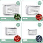 Fruit Storage Containers for Fridge with Removable Colander, 8 Pack Fruit Containers for Fridge with 2 Function Divider Plate, Airtight Storage Container to Keep Berry Fruit Fresh, Dishwasher Safe