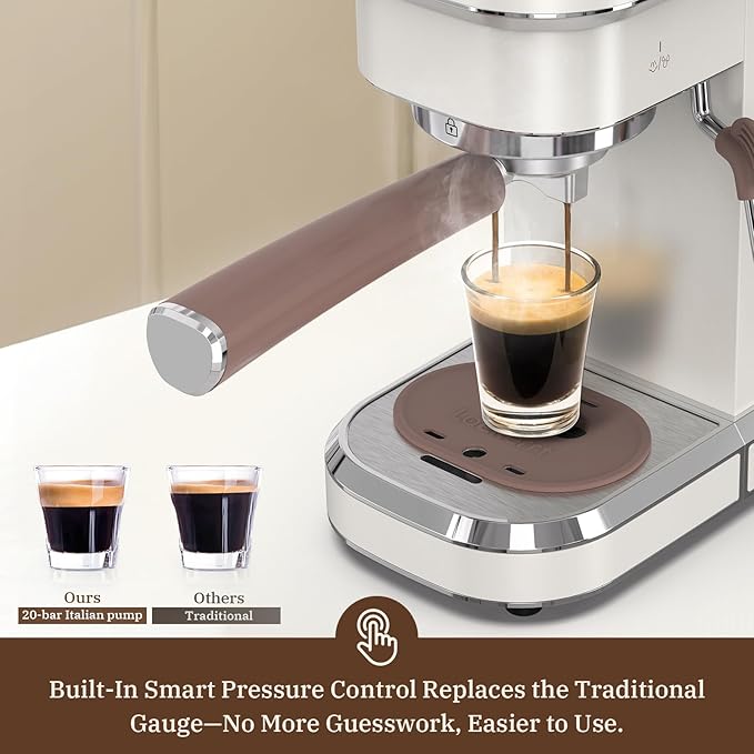 Espresso Machine, Expresso Coffee Machines for Home, 20 Bar Cafetera Espresso with Milk Frother Steam Wand, Compact Small Coffee Maker for Latte and Cappuccino (Pear White, Stainless Steel, Gift)