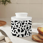 HIWX Cow Print Gifts Butter Crock with Lid for Countertop, Cowhide Ceramic French Butter Crock Keeper Dish for Counter with Water, Cow Lovers Gifts for Women
