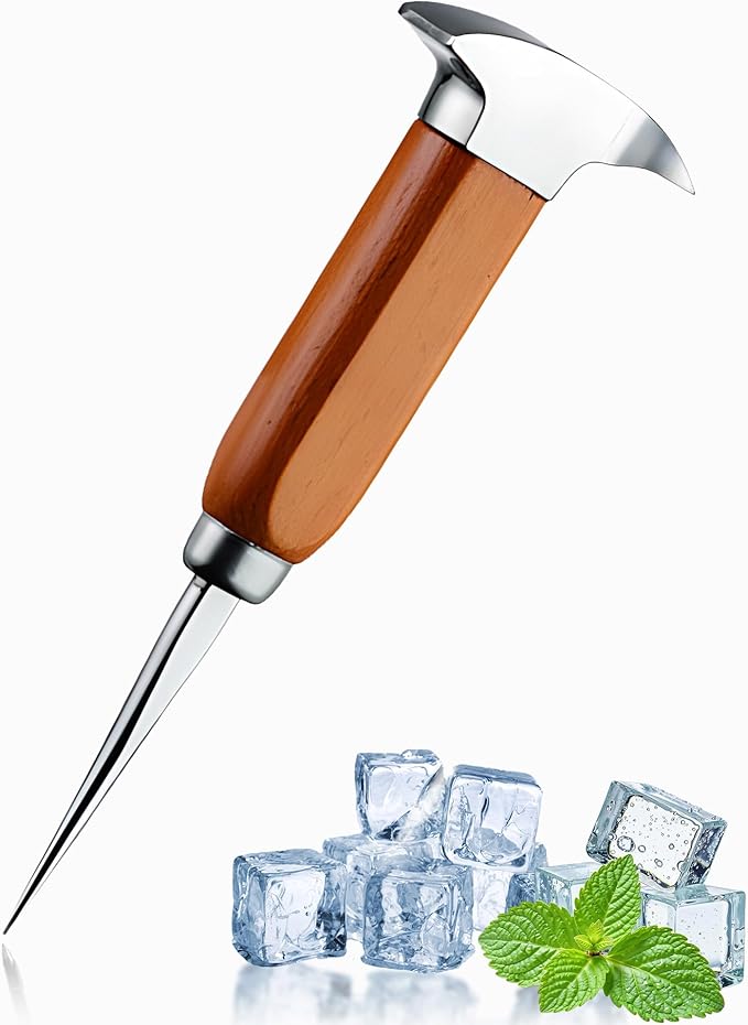 Ice Pick Tool with Wood Handle, Stainless Steel Ice Picks for Breaking Ice, Ice Carving Tools Bar Tools for Kitchen, Bars, Bartender, 6.7 Inch