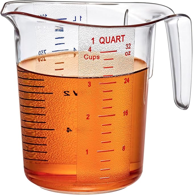 Amazing Abby - Melissa - Unbreakable Plastic Measuring Pitchers (1-Pack), Food-Grade Measuring Jugs, 4-Cup Capacity (1-Quart), Stackable and Dishwasher-Safe, Great for Oil, Vinegar, Flour, More