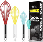 HOTEC 4 Pieces Silicone Whisks Set, Wire Balloon Whisks for cooking Egg Beater, Non-slip Handle Whisk for Non-stick Cookware Perfect for Cooking, Stirring, Beating and Blending (Multicolor)