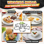 5-Piece Stainless Steel Pancake & Egg Molds — Fun Shapes for Griddle or Frying Pan, Ideal for Omelettes, Fried Eggs, and Creative Breakfasts — Easy to Use and Dishwasher Safe