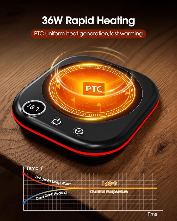 Mug Warmer - 3 Temp Setting 113°F 131°F 167°F - Ambient Light - Coffee Mug Warmer for Desk with 1-12H Timer - 4H Auto Shut Off- Electric Cup Beverage Warmer Gift for Coffee, Tea, Milk