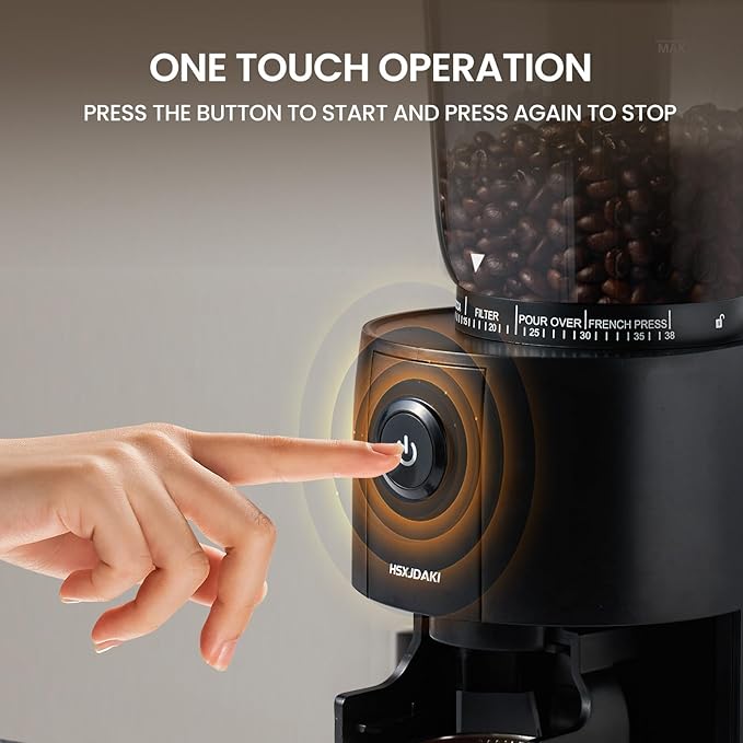 Conical Burr Coffee Grinder, Electric Coffee Beans Grinders for Home Use with 38 Grind Settings, One Touch Automatic Espresso Grinder Black