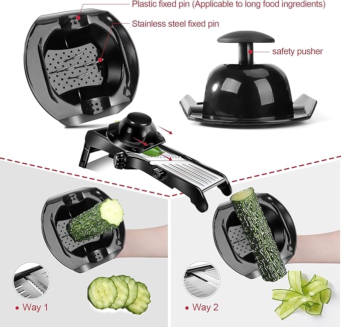 Masthome Mandoline Food Slicer, Adjustable Stainless Steel Vegetable Slicer for Cheese, Zucchini, Carrots, Fruits, Vegetable Chopper with Cleaning Brush and Gloves