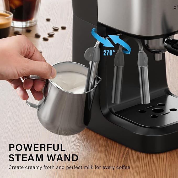 6 Bar Espresso Machine, 800W Compact Coffee Maker with Stainless Steel Cup Warmer, Steam Milk Frother, Automatic Pressure Relief, Cappuccino & Latte Maker, Black, for Home and Office