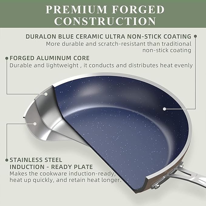 Nuwave 12pc Forged Lightweight Cookware Set, G10 Healthy Duralon Ceramic Ultra Non-Stick Coating, Vented Tempered Glass Lids, Stay-Cool Handles, Induction-Ready & Works on All Cooktops, PFAS Free