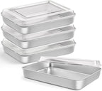 9¾ x 12½ x 2 Inch Baking Pans Set, Stainless Steel Retangle Sheet Cake Lasagna Pan with Lid, Deep & Non Toxic, Set of 4