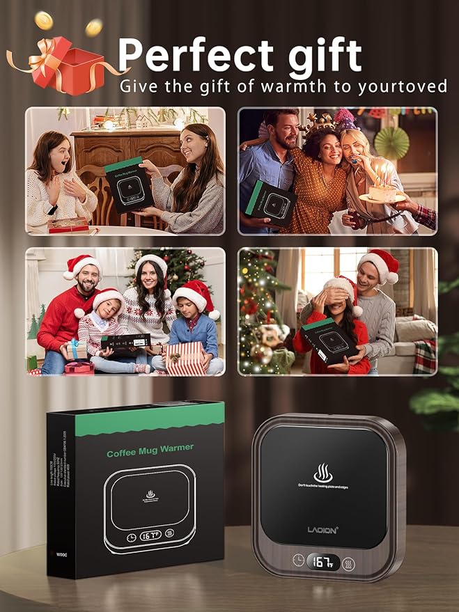 Mug Warmer - 40W Coffee Cup Warmer for Desk with Auto Shut Off, Smart Electric Candle Warmer with 4 Temp & Time Settings, Coffee Gifts for Beverage, Tea, Water, Milk in Home & Office (Wood)