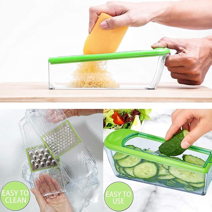 LHS Mandoline Slicer, 4 Sharp Stainless Steel Blades with Food Storage Container — Kitchen Tools for Cheese, Chocolate, Vegetables& Fruits - Dishwasher Safe