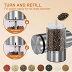 Electric Salt and Pepper Grinder Set Rechargeable, Automatic Salt and Pepper Shakers Mills with 6-Level External Adjustable Coarseness, LED Light, House Warming Cooking Gifts for Women Men