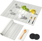 2Pack Stone Dish Drying Mats for Kitchen Counter, Quick Dry Absorbent Diatomite Sink Tray, Foldable Non Slip Dish Rack Mat for Dishes Cups, Perfect for Kitchen Bathroom White (23"x15.3" & 8.2"x4")