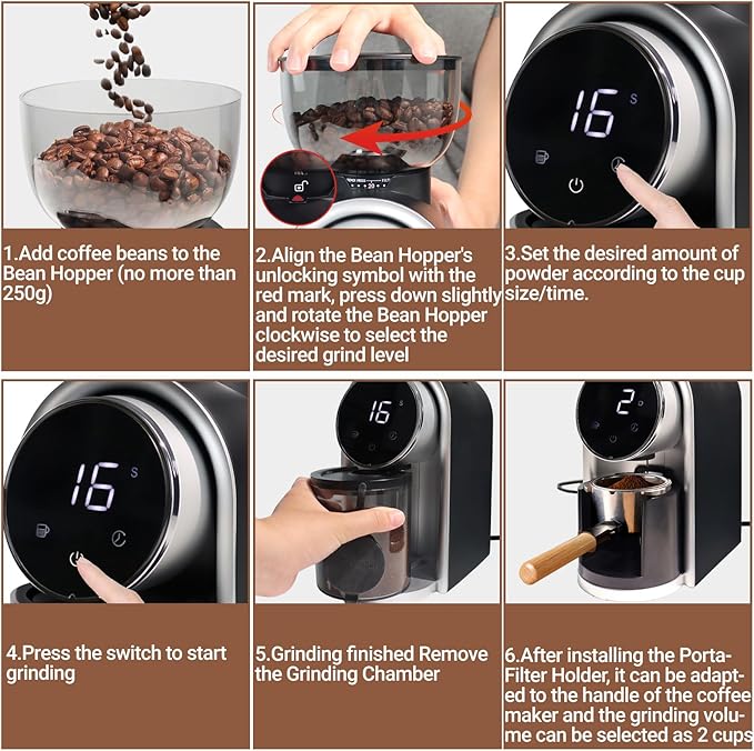 Electric Coffee Grinder Touchscreen 2-14 Cup Conical Burr Coffee Grinder with 25 Grinding Settings Cleaning Brush Grindable Espresso Drip Coffee French Press for Home Use 110V Black
