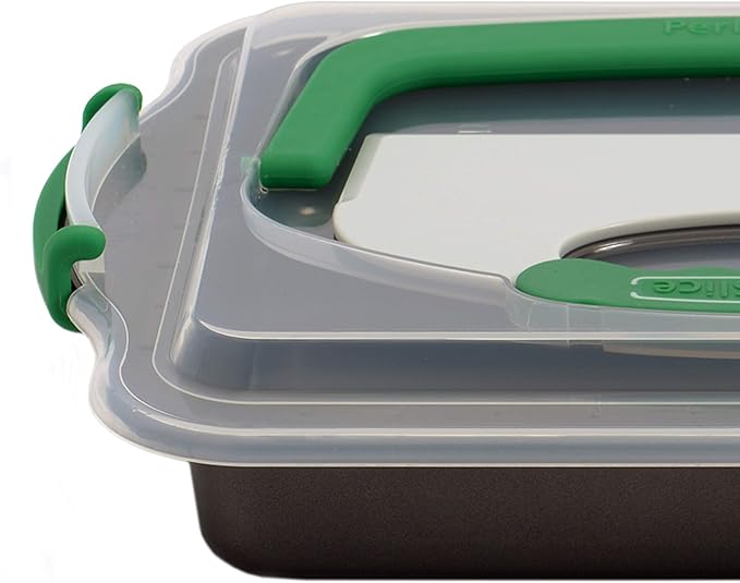 BergHOFF Perfect Slice 9" x 13' Inch Cake Pan With Cover and Perfect Slicing Tool. Creates Perfect Portions Of Your Baking And Holiday Dishes. Perfect Portions For All Of Your Family Desserts