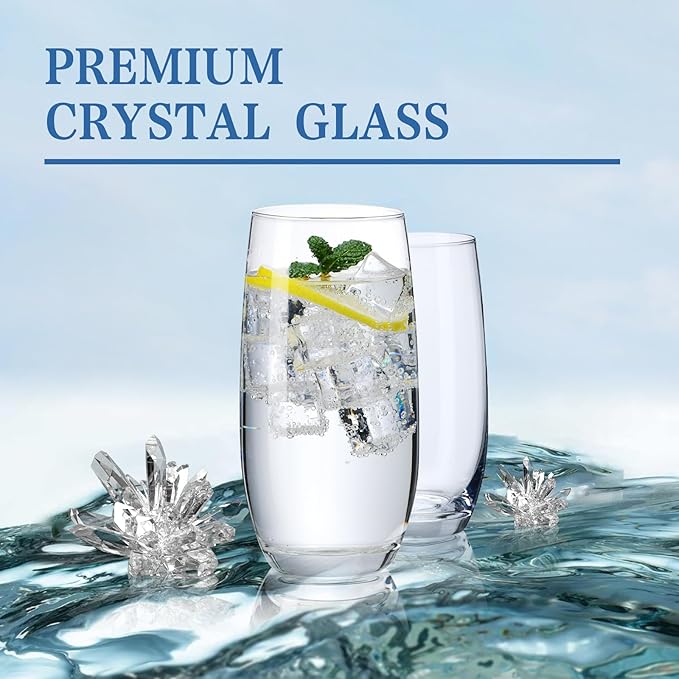 CUKBLESS Drinking Glasses Set of 6, Crystal Highball Water Glasses, Glass Cups for Water, Juice, Beverage, Mojito, Mixed Drinks, Cocktail Glass Set，13 Oz