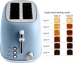 Rae Dunn Retro Rounded Bread Toaster, 2 Slice Stainless Steel Toaster with Removable Crumb Tray, Wide Slot with 6 Browning Levels, Bagel, Defrost and Cancel Options (Baby Blue)