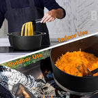 P&P CHEF 5Qt Dutch Oven Pot for Bread Baking (Black), 2 In 1 Round Cast Iron Dutch Oven with Lid Set, Skillet & Pot for Roasting Braising Stewing Frying Simmering, Multi Stoves & Oven Safe