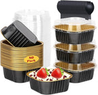 LNYZQUS 5oz/80pack Mini Cake Pans with Lids, Disposable Ramekins Muffin Tins Cupcake Baking Cups,Small Aluminum Foil Brownie Baking Pan Containers Mini Cheesecake Holders-Black