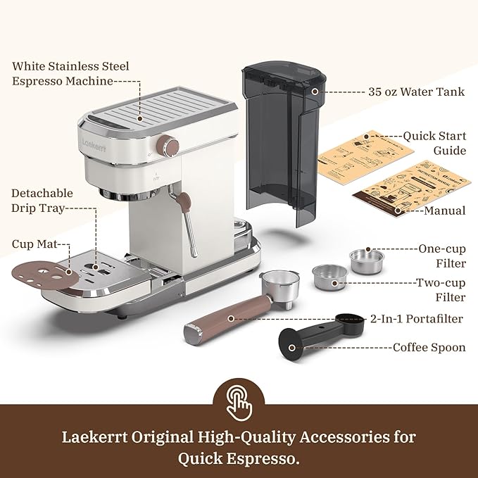 Espresso Machine, Expresso Coffee Machines for Home, 20 Bar Cafetera Espresso with Milk Frother Steam Wand, Compact Small Coffee Maker for Latte and Cappuccino (Pear White, Stainless Steel, Gift)