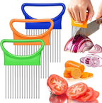 FANTEXY 3Pieces Onion Holder for Slicing, Stainless Steel Onion Cutter for Slicing, Potato Lemon Slicer Tomato Slicers Kitchen Comb for Vegetables, Fruit and Meat