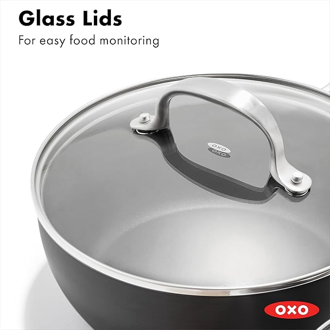 OXO Good Grips Pro 10 Piece Cookware Pots and Pans Set, 3-Layered German Engineered Nonstick Coating, Stainless Steel Handle, Dishwasher Safe, Oven Safe, Black