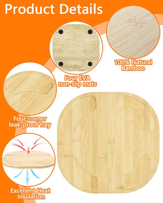 Bamboo Trivet for Ninja Crispi Air Fryer - Heat Resistant Mat Ninja Crispi Accessories,Non-Slip Kitchen Counter Protector,10.62"x10.62"x0.39"