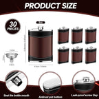 Rtteri 30 Set 8 oz Leather Hip Flasks for Liquor for Men Leak Proof Stainless Steel Drinking Flasks with Funnel Soft Wrap Whiskey Vessels for Wedding Bridesmaid Christmas Gifts (Brown)