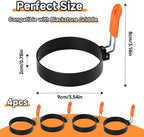 4 Pack Egg Ring Compatible with Blackstone Griddle, 3.5" Egg Rings with Silicone Handle, Round Nonstick Metal Eggs Molds for Frying Eggs, Portable Grill Accessories for Breakfast Omelette Sandwich
