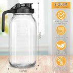 64 OZ Mason Jars with Lid, Glass Pitcher Double Leak Proof with Pour Spout Handle, 2 Quart Wide Mouth Breast Milk Pitcher for Fridge, Creamer Container for Coffee, Sun Tea(Black,1 Pack)