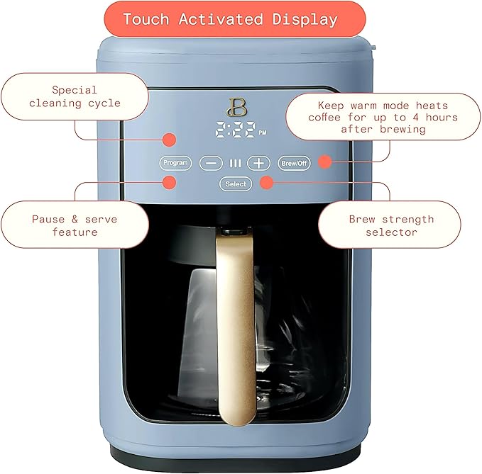 Beautiful Large Capacity 14-Cup Programmable Coffee Maker with 1-4 Cup Mode & Charcoal Filter by Beautiful (Cornflower Blue)