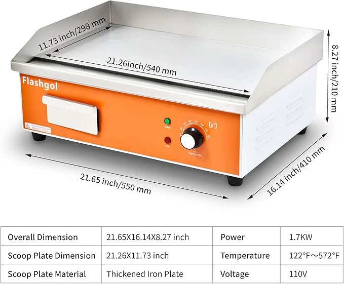 21.6 IN Nonstick Stainless Steel Electric Griddle Adjustable Temperature Control Flat Top Griddle For Smokeless Cooking/Grill at Resturant, Kitchen, Indoor, Outdoor, Camping, Commercial
