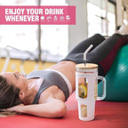 Glass Tumbler with Lid and Straw, 46 oz Iced Coffee Cup with Handle, Large Water Bottles with Silicone Sleeve, Glass Cup with Straws - Pearl Straw & Drinking Straw BPA Free-CottonPink