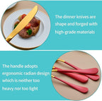 20-Piece Gold and Red Silverware Set for 4, 18/0 Stainless Steel Flatware Cutlery Utensils Set, Include Dinner Knives,Dinner Forks,Dinner Spoons,Salad Forks,Teaspoons,Dishwasher Safe…, ZT-2223