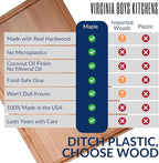 Made in USA Extra Large Solid Maple Wood Cutting Board by Virginia Boys Kitchens - Butcher Block Wooden Carving Board with Juice Groove made from Sustainable North American Hardwood (18x24)