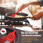 Silicone Cooking Utensils Set, E-far 7-Piece Red Heat Resistant Kitchen Utensils Set, Kitchen Nonstick Tools Spatula Ladle Spoon Pasta Server for Non-stick Cookware, Non-Toxic & Dishwasher safe