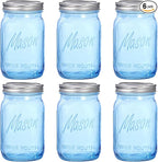 WELLIFE Wide Mouth Mason Jars,6 Pack Blue Mason Jars 32 OZ,Mason Jar for Decor Canning & DIY Crafts,Food Storage,Fermenting,Pickling,Meal Prep