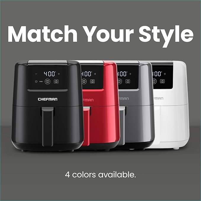 CHEFMAN 2 Qt Mini Air Fryer – Digital Space-Saving Compact Air Fryer with Nonstick and Dishwasher Safe Basket, Quick & Easy Meals in Minutes, Features Digital Timer and Shake Reminder – Grey