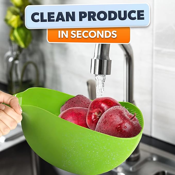 Rice Strainer with Handle - Lightweight Rice Washer Strainer Bowl with Smart Design for Easy Water Draining, Easy to Use & Clean ABS Plastic Colander with Handle for Cereals, Pasta, Vegetables, Fruits