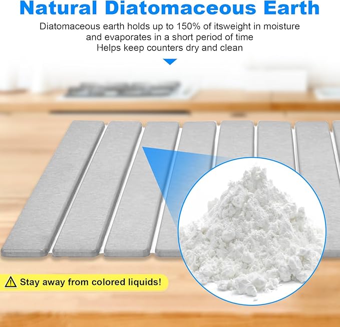 Large Stone Dish Drying Mat for Kitchen Counter,24"(L)×16"(W),Collapsible Quick Dry Dish Drying Mat,Diatomaceous Earth Mats for Cutlery, Pots and Bottles,Match Any Countertop