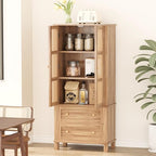 Garvee Pantry Cabinet, 72" Kitchen Pantry Storage Cabinet, Modern Farmhouse Kitchen Cupboard with Large Drawer, 2 Cabinets, 4 Adjustable Shelves, Freestanding Rattan Hutch for Dining Room Living Room