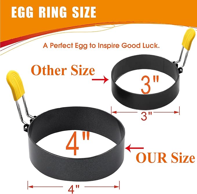 4 Inch Large Egg Rings for Frying Eggs, 2 Pack Stainless Steel Egg Cooking Rings Nonstick Round Egg Shaper Mold with Anti-scald Handle for English Muffins Pancake Cooking Griddle